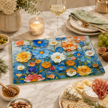 Mosaic Floral Glass Cutting Board & Serving Tray: 11x15 inch