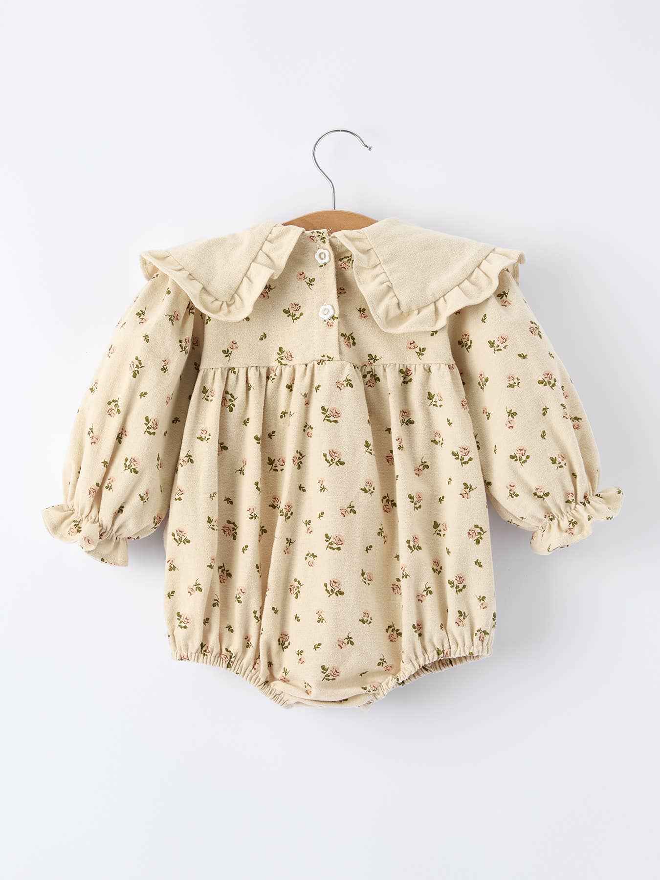 Baby Girl Long Sleeve Apricot Floral Romper with Heart Collar: 18M