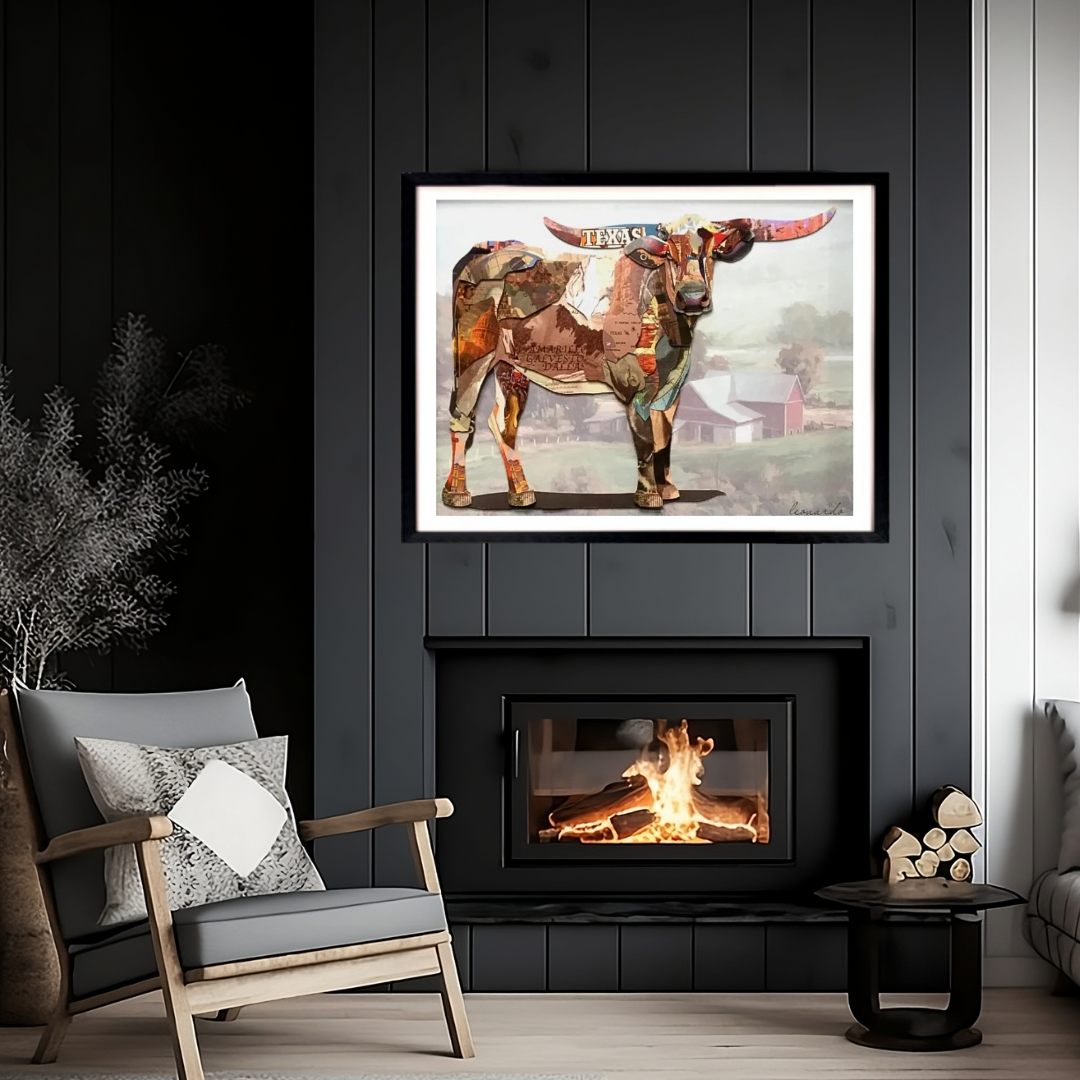 3D Collage Art | Texas Longhorn Steer (32"x38")