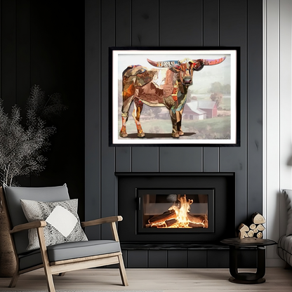 3D Collage Art | Texas Longhorn Steer (32"x38")