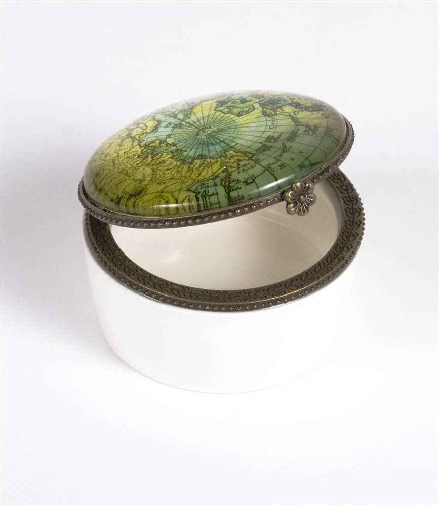 Vintage World Map Ceramic Keepsake Box
