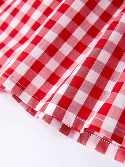 Summer Plaid Smocked Ruffle Girl Dress Sibling Outfits: 2