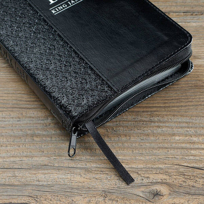 Christian Art Gifts - KJV Bible Compact Faux Leather, Black w/zipper