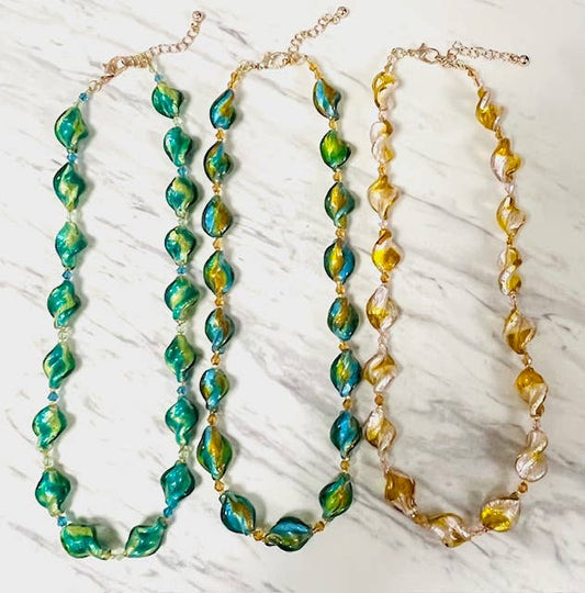 Anita K By Blushing Pink - Murano Twisted Glass With Crystal Necklace