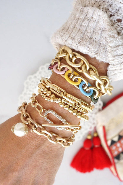 Pulsera de cadena en tono dorado con cierre de palanca pavé