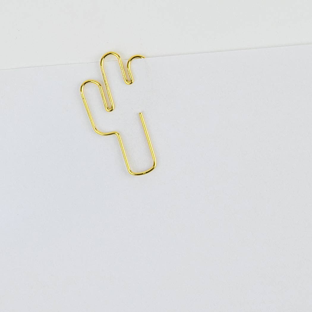 Cactus - Clips de papel chapados en oro únicos - Paquete de 25