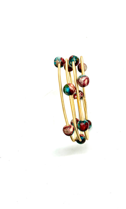 Bracelet 14KGoldPlated Wire w/8mm Imperial Jasper 24”