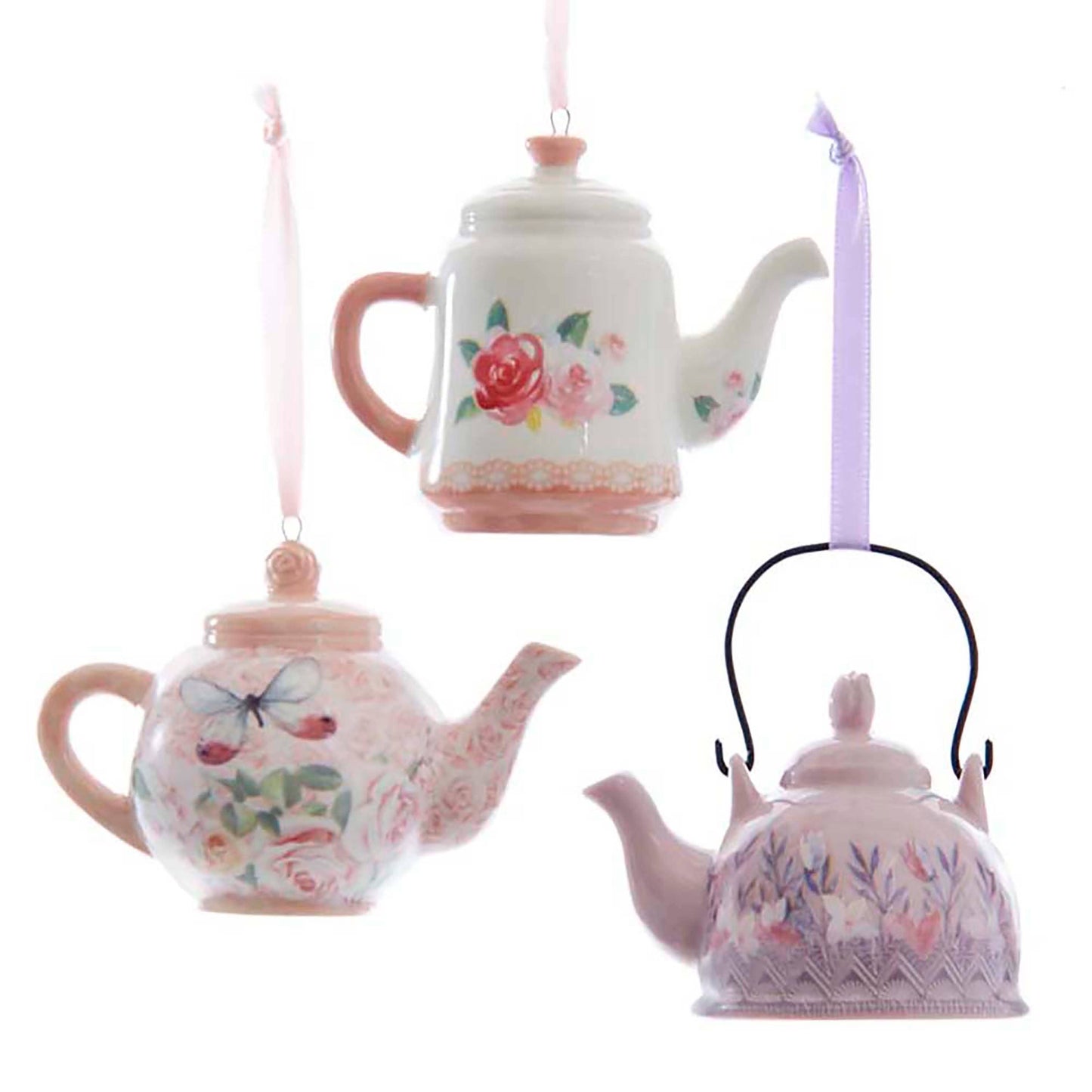 Kurt S. Adler, Inc. - 2.5-3"BLSH PNK/W/LAV TEAPOT ORNAMENT 3/A