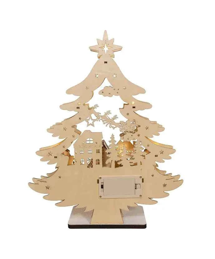 15" Bo Plywooden LED Tree W/Village Scene