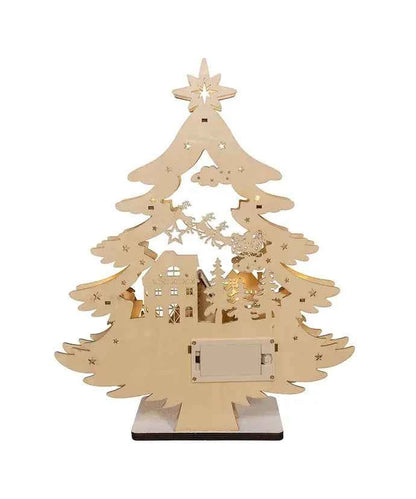 15" Bo Plywooden LED Tree W/Village Scene