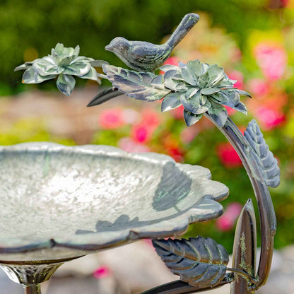 Scallop Edge Birdbath with Branch Stand- 2 Color Options: Galvanized