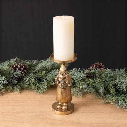 Candle Holder - Gold Santa Figure (Pk/02)