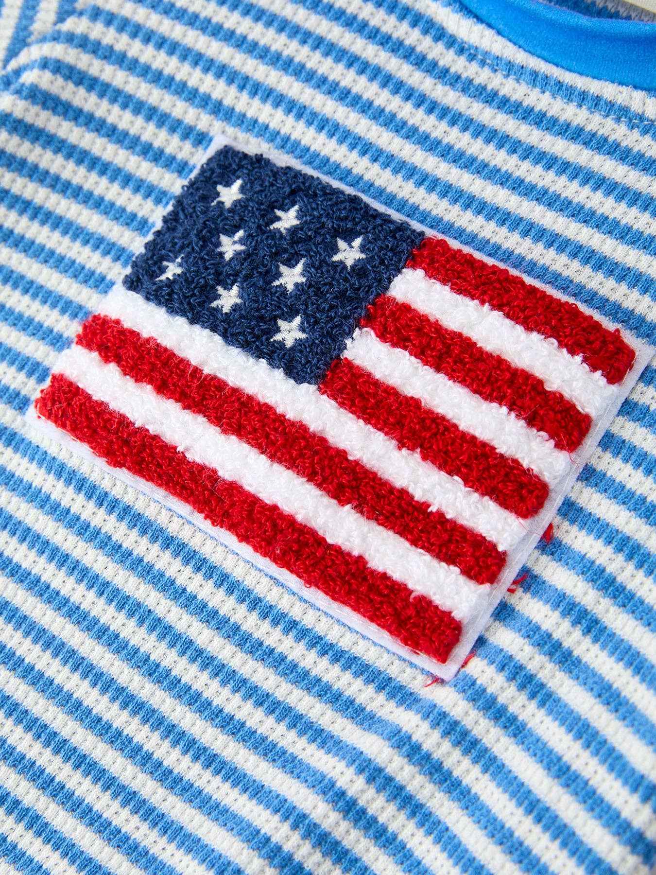 4th of July Flag Chenille Baby Boy Romper Blue Stripe: 12M