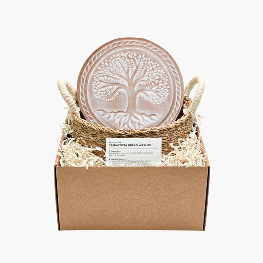 Handmade Bread Warmer & Wicker Basket - Tree of Life Round