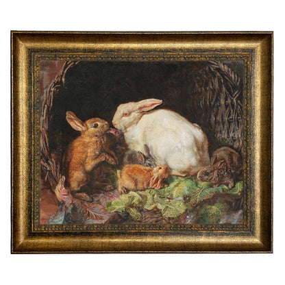 Hares and Young Framed Painting Print on Canvas