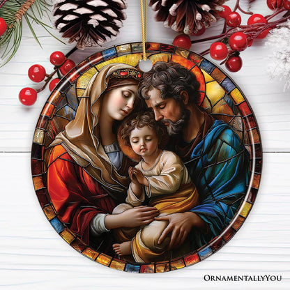 The Holy Embrace Stained Glass Themed Ceramic Ornament