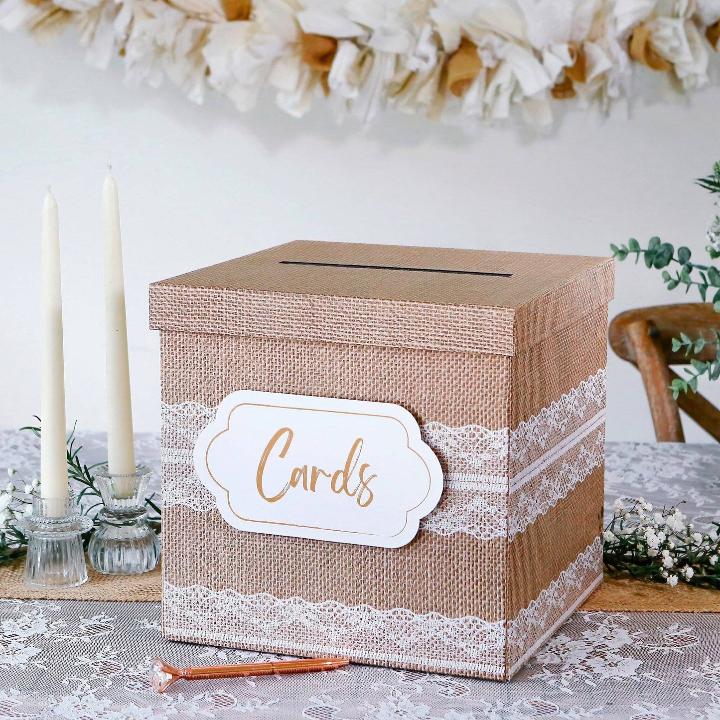 Rustic Elegance Wedding and Party Card Box - Burlap and Lace