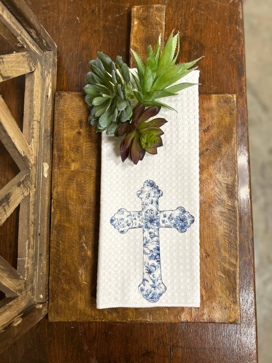 Blue Chinoiserie Cross Towel