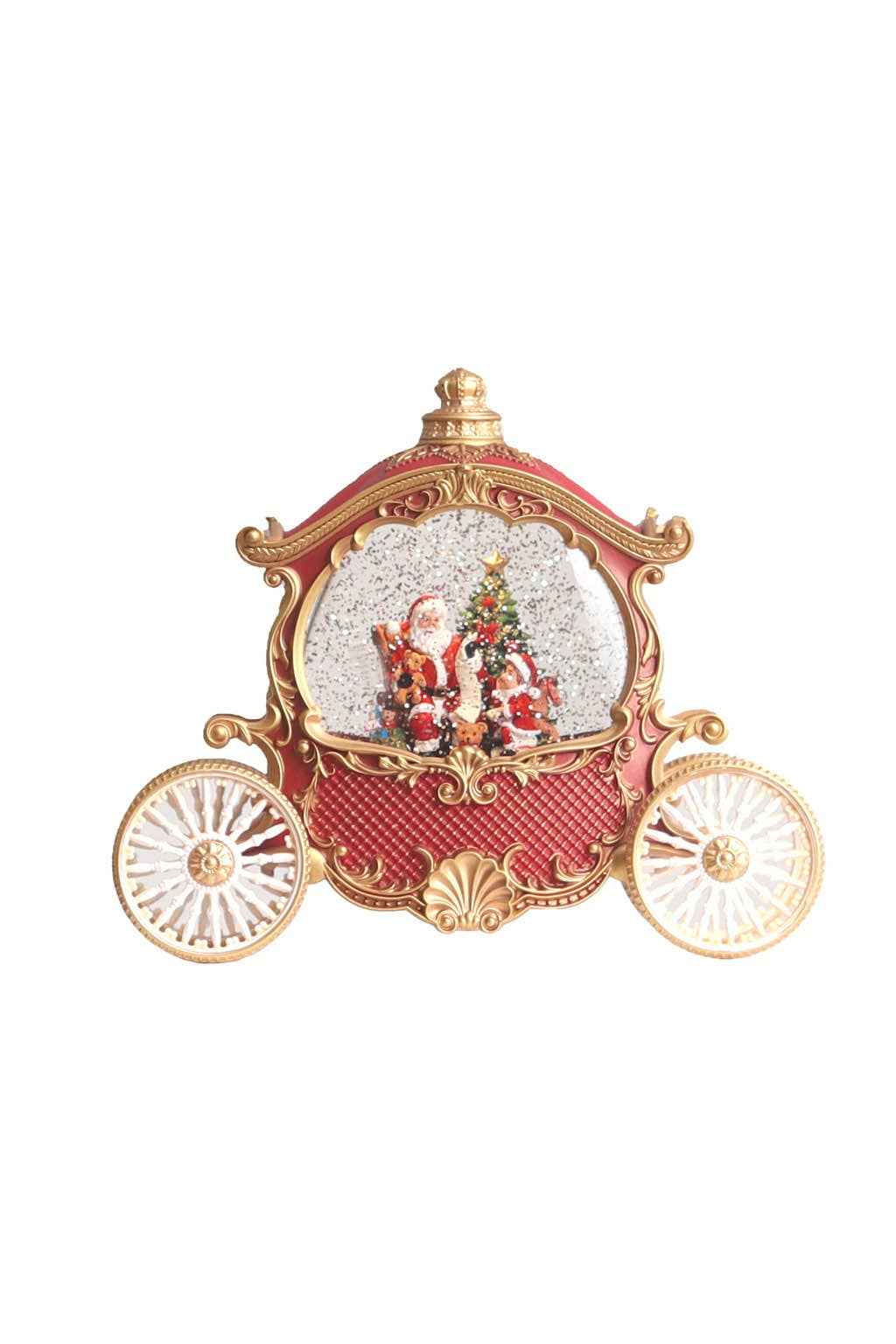 Red/Gold LED Santa's Carriage snow globe w/ Swirling Glitter