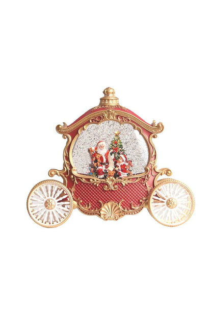 Red/Gold LED Santa's Carriage snow globe w/ Swirling Glitter