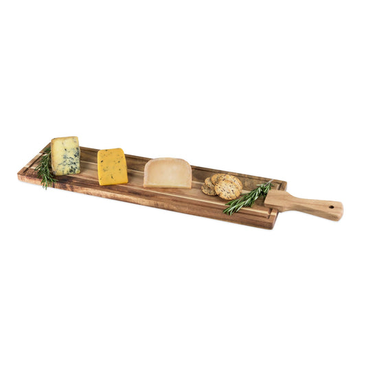 26.5 inch Acacia Tapas Board with Faux Leather Hanging Strap