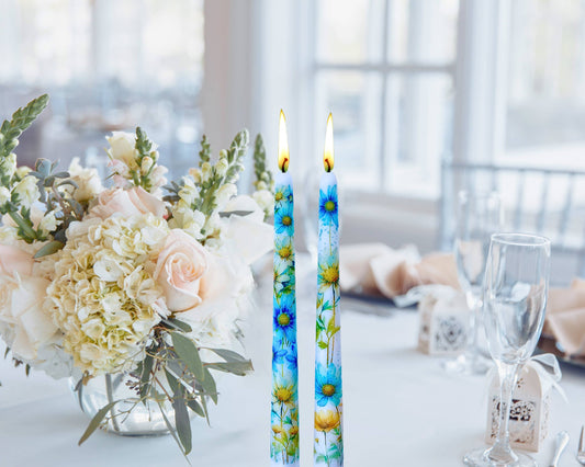 Blue Daisy Taper Candle Home Decor and Gift