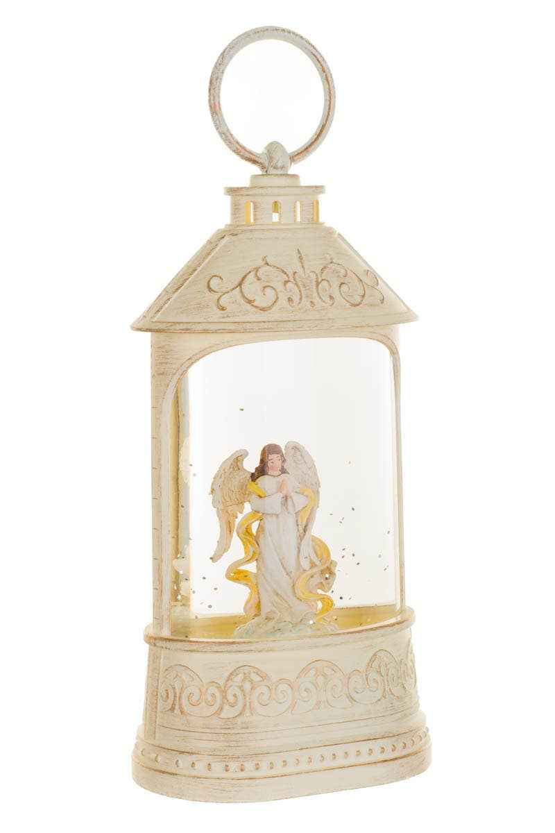 Musical White Led Lantern Snow Globe With Peaceful Angel