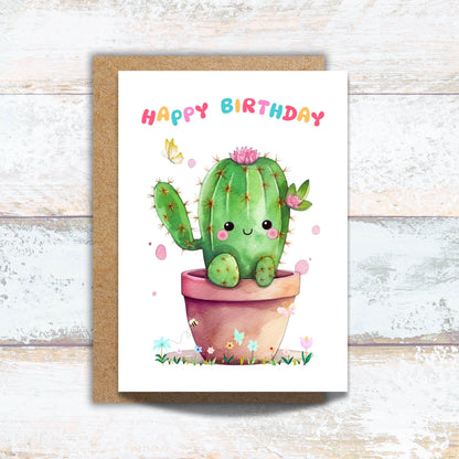 Happy Birthday Cute Succulent Watercolor Greeting Card