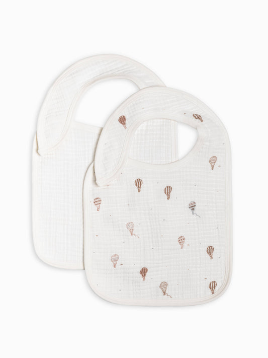 2 Pc Muslin Bibs Hot Air Balloon Truffle + Coconut