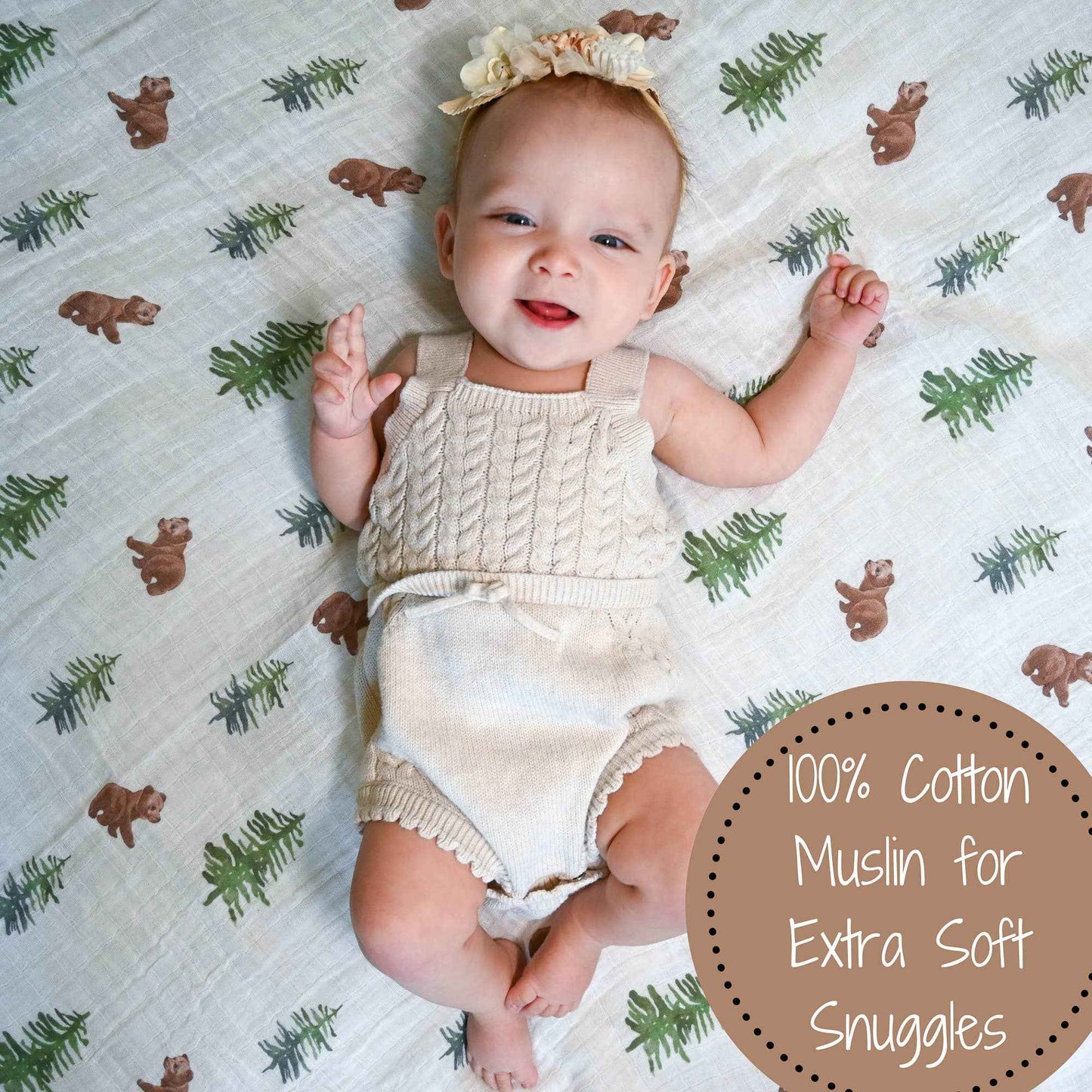 LollyBanks - Bear Cub Baby Muslin Swaddle Blanket