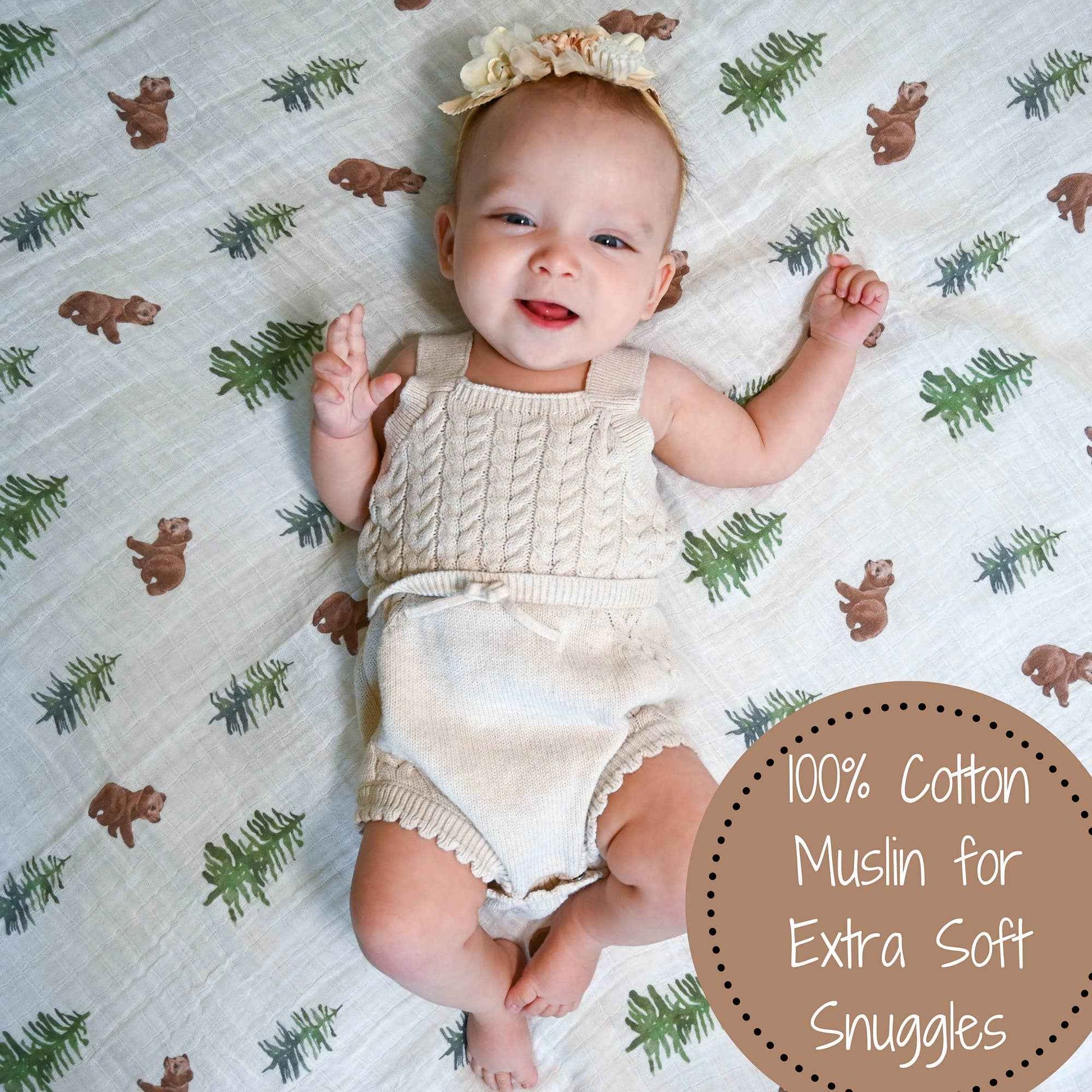 LollyBanks - Bear Cub Baby Muslin Swaddle Blanket