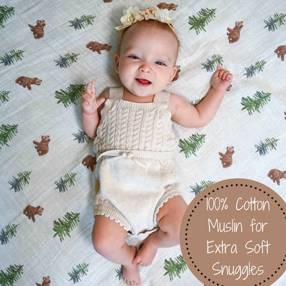 LollyBanks - Bear Cub Baby Muslin Swaddle Blanket