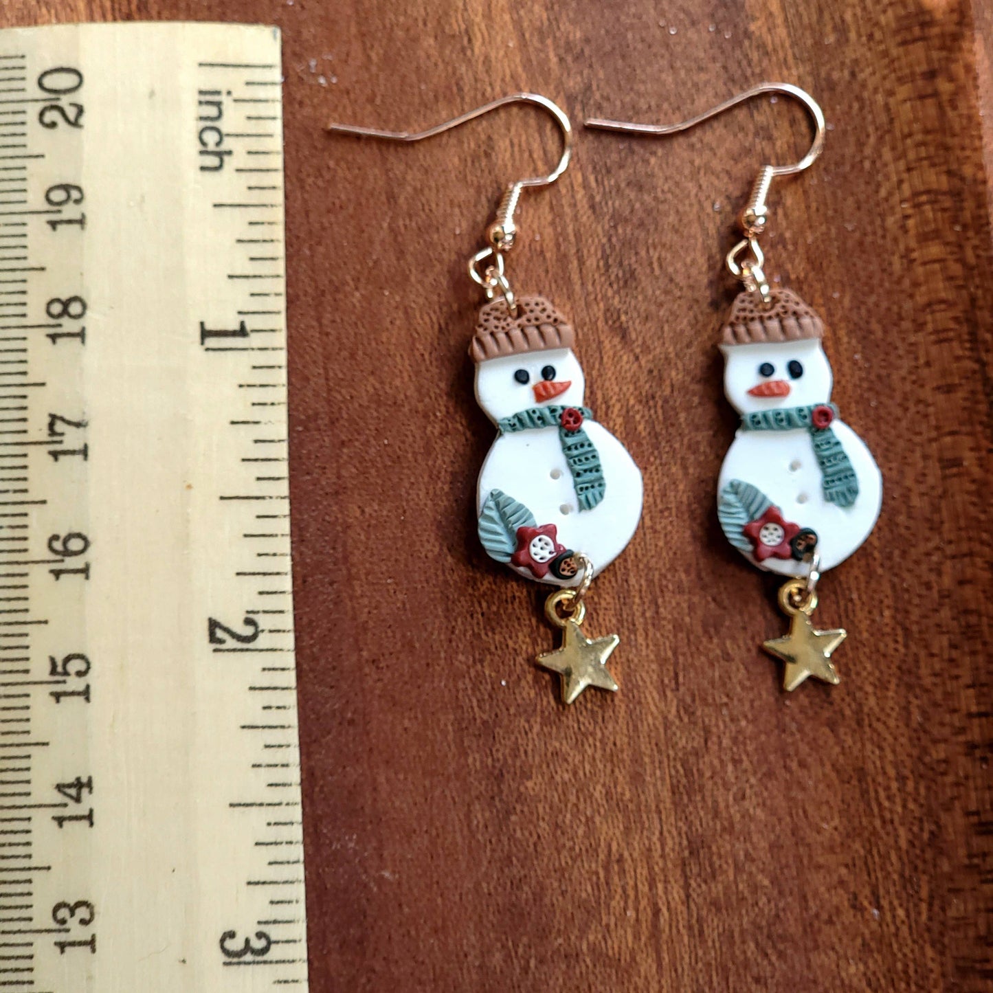 Hand Crafted Snowman with Star Earrings