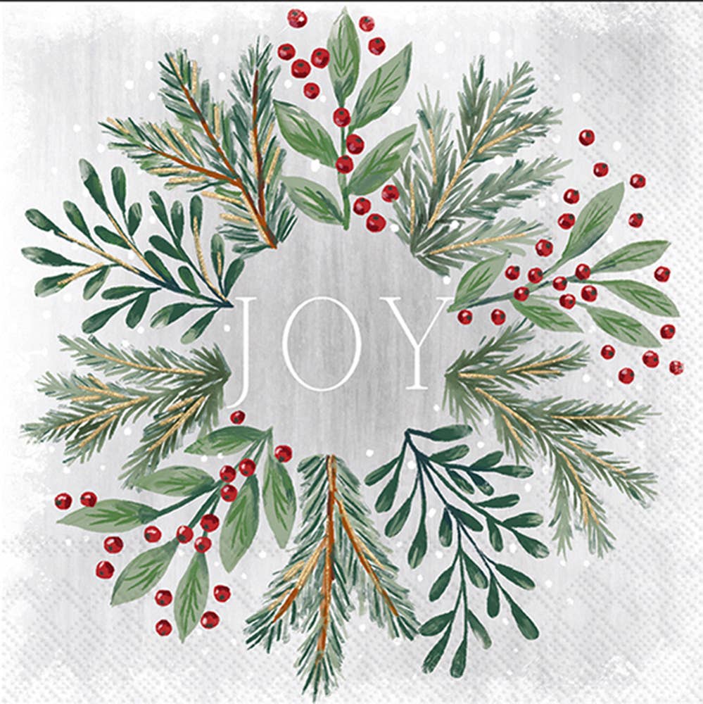 Paper Cocktail Napkins Pk/20 Gilded Painterly Wreath