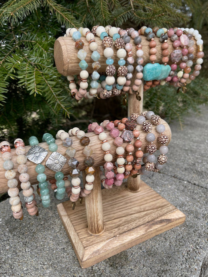 Stone Stretch Bracelet, Boho Bracelet, Sweet Rose