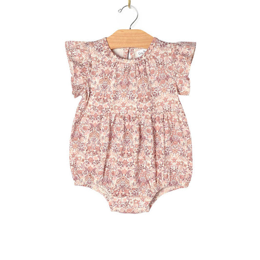 Baby Spring Flutter Sleeve Short Romper- Spring Bouquet: 9-12m