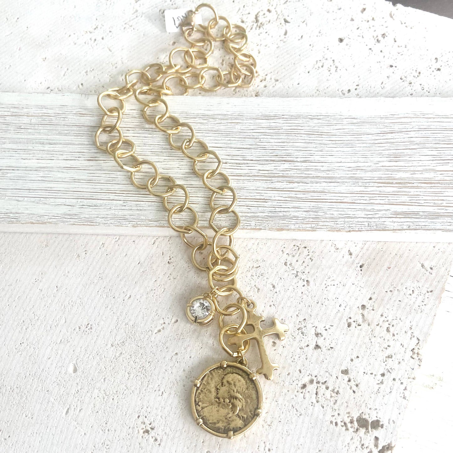 Joan of arc coin medallion charm necklace 
