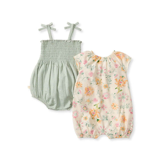 Mediterranean Floral Baby Girl Bubble Romper 2-Pack Set: 3-6M