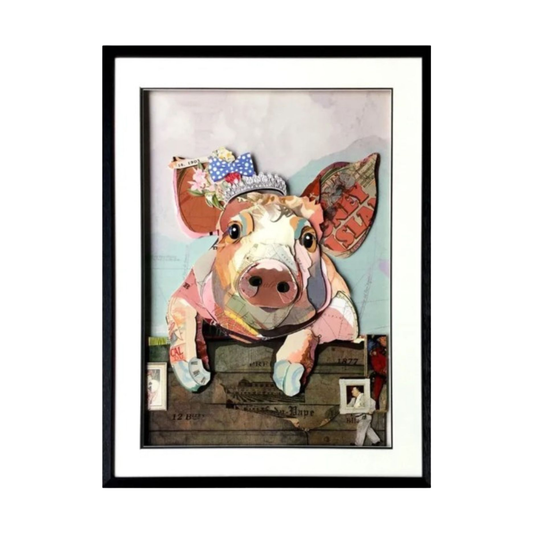 3D Collage Art | Pig - Queen for a Day (32"x24")