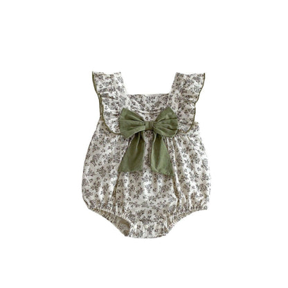 Summer Hot Selling Baby Girls Sleeveless Square Neck Floral Print bodysuit: Beige / 66 (3-6M)