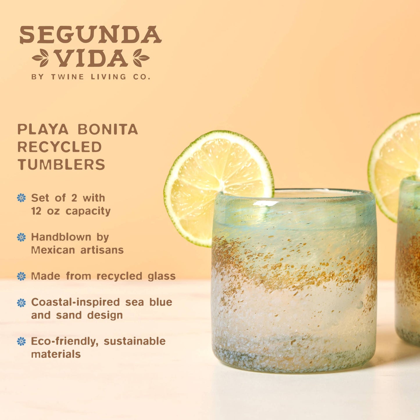 Segunda Vida Playa Bonita Recycled Tumblers Set of 2