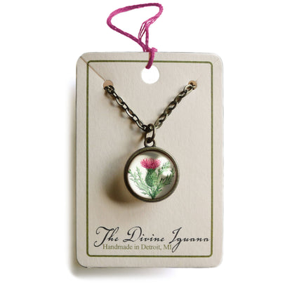 Scottish Thistle Simple Reversible Pendant Necklace