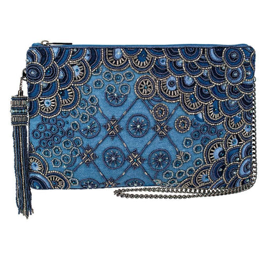 Work It Denim Blue Beaded Embellished Crossbody Clutch
