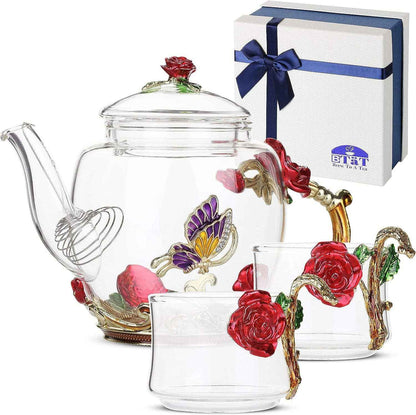 Floral Glass Tea Set – 2 Cups