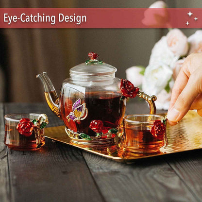 Floral Glass Tea Set – 2 Cups
