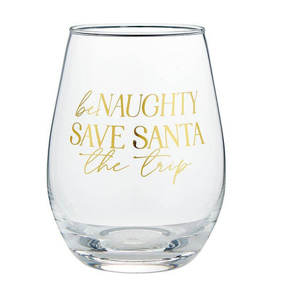 Wineglass & Pop Gift Set Be Naughty Save Santa