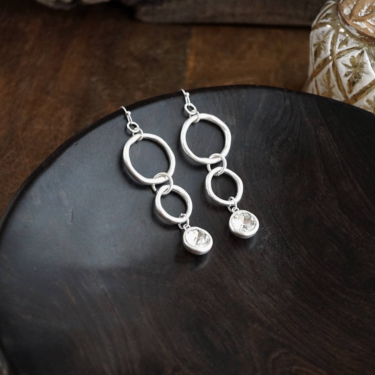 Crystal Drop Link Earrings: Two Tone