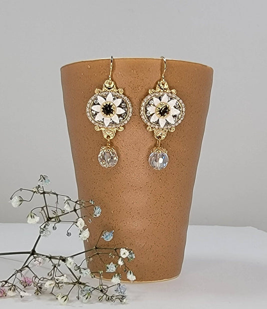 Handmade Daisy Accent With Moonstone Dangle Earrings