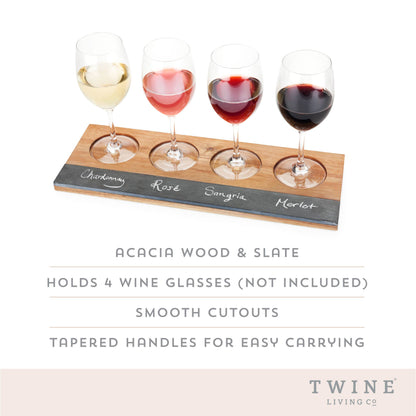 Acacia and Slate 4 Glass Wine Flight Board Includes Chalk