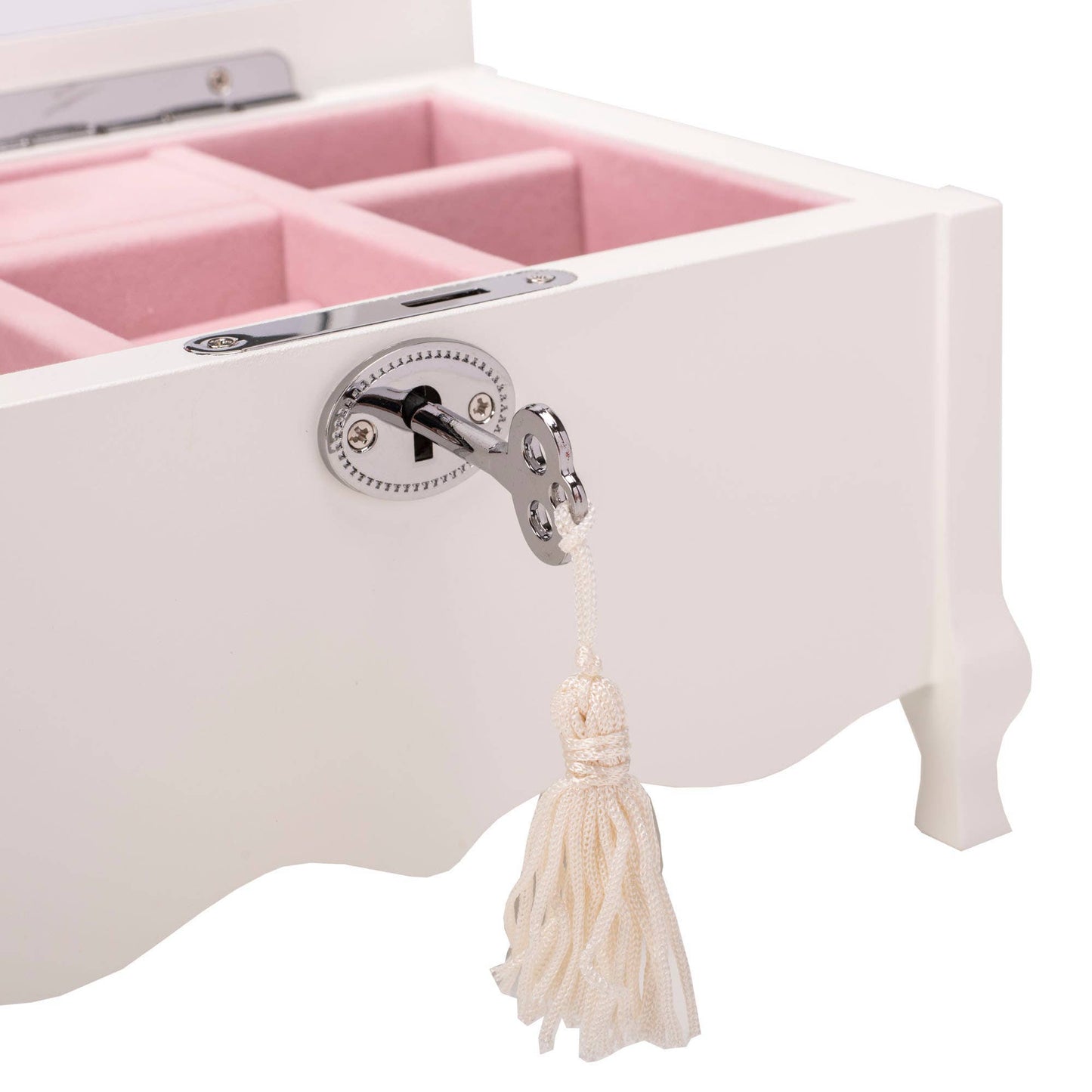 Joyero musical de madera MDF y terciopelo de 8 x 6 pulgadas, color blanco bailarina